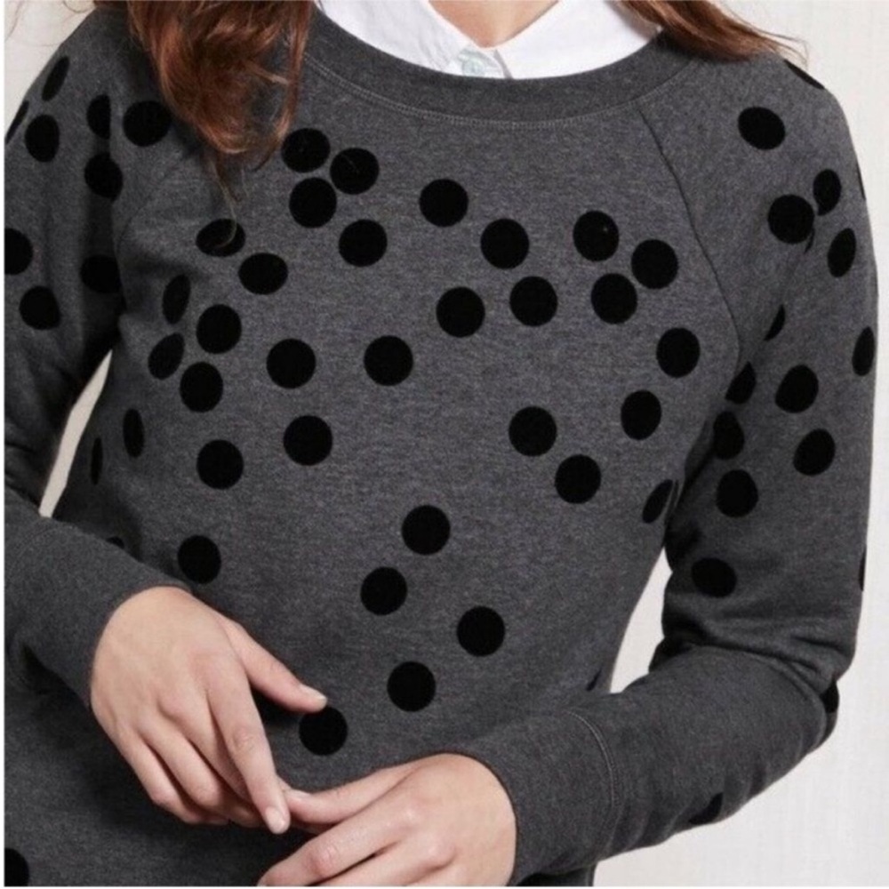Boden Velvet Polka Dots Sweater Sweatshirt Charcoal 100% Cotton Small